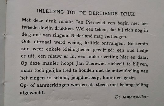 Jan Pierewiet - een bundel liedjes - met tekst en noten - 1