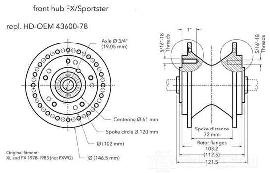 Harley shovelhead JOJO wielnaaf dubbel remschijf en spacers - 5