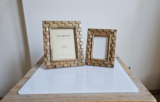 2x Houten Blokjes-frame fotolijsten/ 2x witte Barok fotolijsten - 1