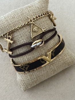 Gouden bruine klaver v bangle armband 18k verguld waterproof - 1