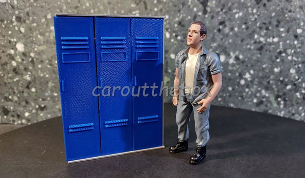 Locker 3 doors 1:18 grijs / blauwe deuren Amer. diorama AD517 - 0