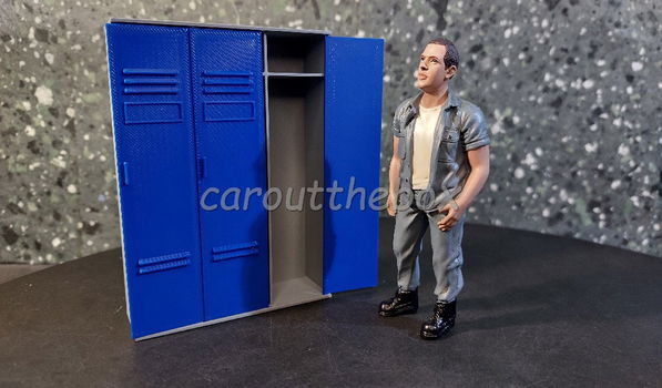 Locker 3 doors 1:18 grijs / blauwe deuren Amer. diorama AD517 - 1