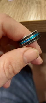 metalen ring blauw groen met glitters Ring maat usa 7 - 0