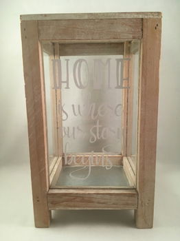 Windlicht (glas) met quote Home is where our story begins - 0