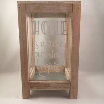 Windlicht (glas) met quote Home is where our story begins - 1