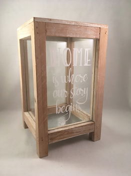 Windlicht (glas) met quote Home is where our story begins - 2