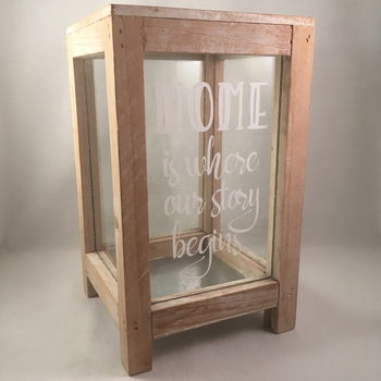 Windlicht (glas) met quote Home is where our story begins - 3