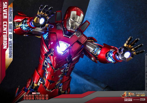 Hot Toys Iron Man 3 Silver Centurion Armor Suit Up Version Diecast MMS618D43 - 0