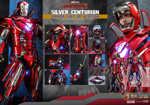 Hot Toys Iron Man 3 Silver Centurion Armor Suit Up Version Diecast MMS618D43 - 1