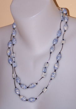 Modern dubbel blauw en wit Howliet collier - 0