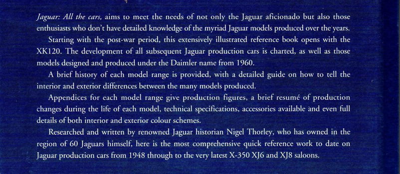 JAGUAR boek: All the cars – Nigel Thorley. 2003 Haynes - 2