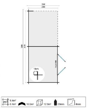 Tuinhuis-Blokhut Freddy met overkapping: 300+298x250cm - 2