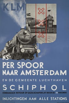 NS poster Amsterdam en Schiphol - 1939 - overdruk - 0