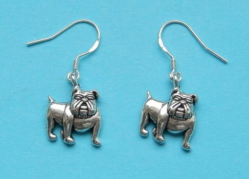 Bulldog oorbellen - Tibet zilver - 0