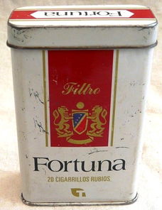 Blik, Sigaretten, Merk: FORTUNA, TABACALERA, S.A., afm.: 9x2,5x6cm, 1980s.