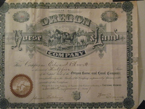 Aandeel Oregon Horse & Land Company - 1887 - overdruk - 0