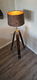 Vintage hout & messing 3 poot staande lamp - 1 - Thumbnail