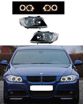 BMW 3 serie E90 E91 halogeen koplampen met Angel Eyes - 0