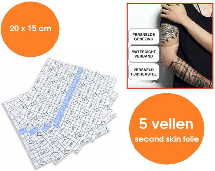 5x 20 x 15 cm Second Skin Zelfklevende Tattoo Wondfolie - 0