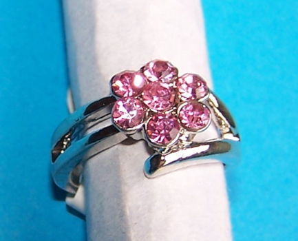 Zilveren ring met roze Swarovski, model K, diverse maten - 0