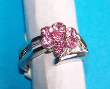 Zilveren ring met roze Swarovski, model K, diverse maten