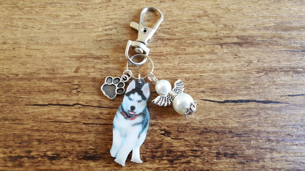 Sleutelhanger Siberische husky met beschermengeltje - 0