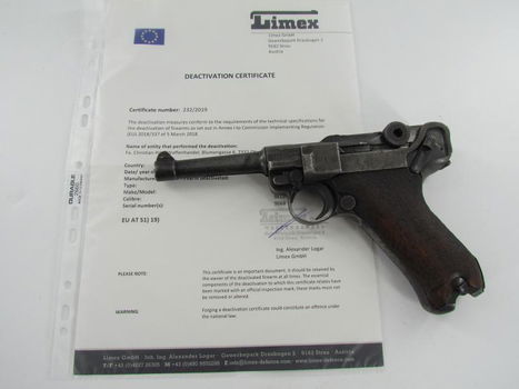 P08 Luger Deko Waffen mit Zertifikat - 0