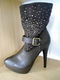 Donkerbruine plateaulaars met stilettohak , leer/suede met strass mt. 38 - 0 - Thumbnail