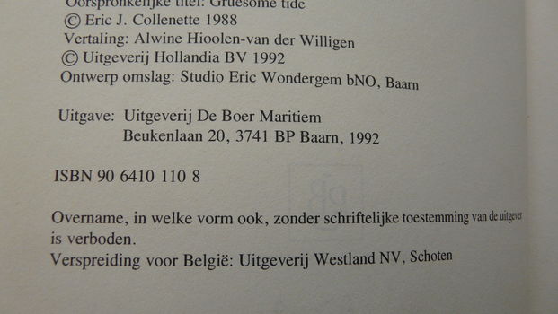 Boek, Dodelijk Tij, Eric Collenette, De Boer Maritiem, 1992. - 6