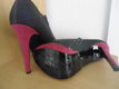 Nieuwe donkerblauwe lederlook plateaupumps met roze velourse afwerking mt. 36 - 1 - Thumbnail