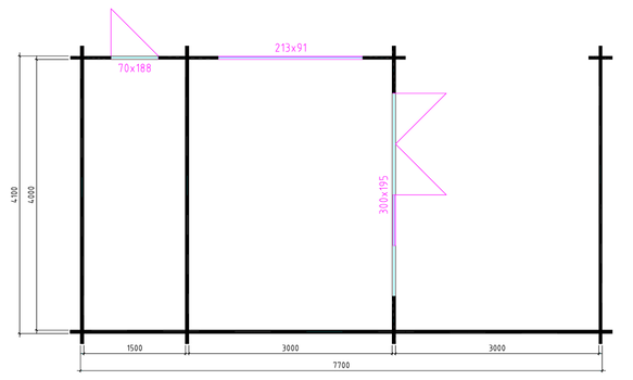 Tuinhuis-Blokhut-Wolfskap: W4x3+3A: 770 x 410 x 325cm (h) - 2