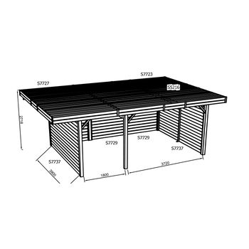 Tuinhuis-Blokhut carport combinatie (S7757): 5064 x 7064mm - 1