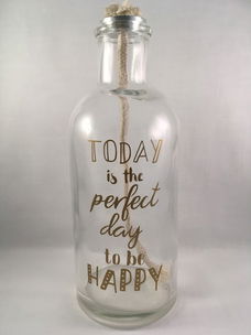 Olielamp (glas) met quote Today is the perfect day to be happy