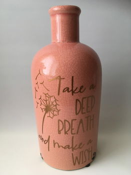 Vaas (oud roze) met quote Take a deep breath and make a wish - 0