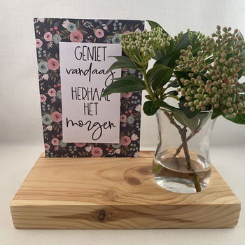 decoratie set houten standaard & quote kaart & vaasje adv 3 - 0