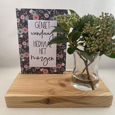 decoratie set houten standaard & quote kaart & vaasje adv 3