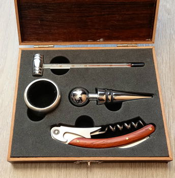 Luxe set met kurkentrekker, thermometer, stopper, wijnring - 0