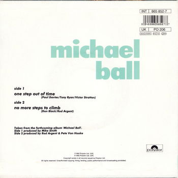 Michael Ball ‎– One Step Out Of Time // EUROVISIE SONGFESTIVAL - 1