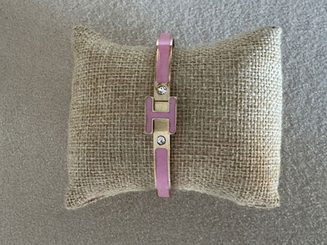 Goud met roze letter H bangle armband waterproof en verguld - 0