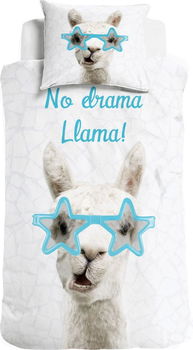 Dekbedovertrek 140x220 No Drama Llama Wit - 0