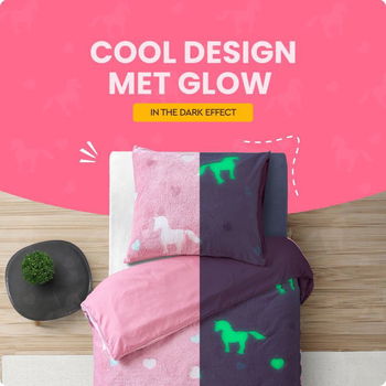 Glow in the dark dekbedovertrek Unicorn Roze - 0