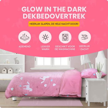 Glow in the dark dekbedovertrek Unicorn Roze - 3