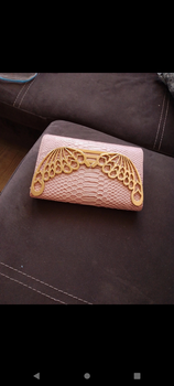 Clutch, lilaroze met goudkleur ornament - 7