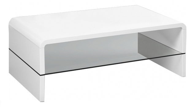 VOORRAAD Hoogglans witte design salontafel met glazen blad NIEUW - 0