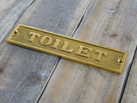 Bord met de tekst , TOILET messing, kado - 1