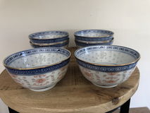6 Vintage Chinese Rijst of Soep Kommetjes