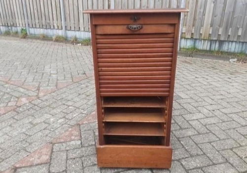 Antieke oude houten roldeurkast - 2