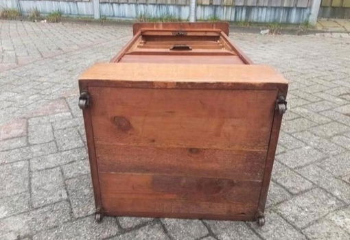 Antieke oude houten roldeurkast - 7