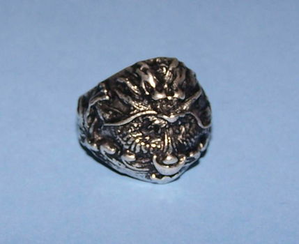 Draak ring, Tibet zilver, model J, maat 18,5 - 0