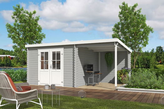 Blokhut met overkapping Tampa 481X292 onbehandeld vuren - 0